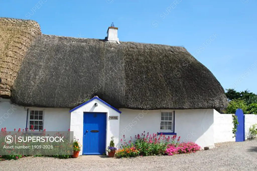 Thatched rural whitewashed old irish cottage in Kilmore Quay County Wexford Republic of Ireland Europe EU