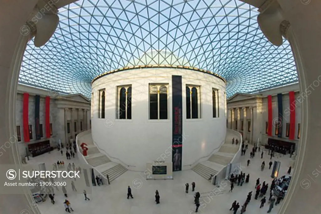 Great Court and Reading Room with tourist visitors British Museum London England