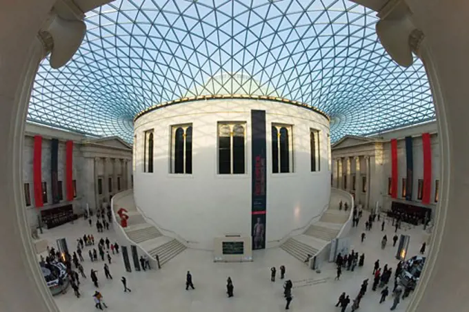 Great Court and Reading Room with tourist visitors British Museum London England