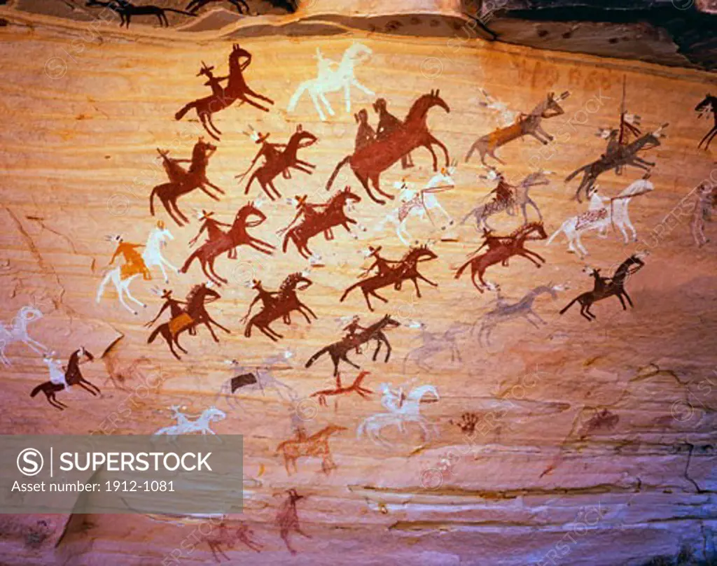 Navajo Pictograph of Horses and Riders - about 100 - 200 Years Old  Navajo Reservation  Arizona