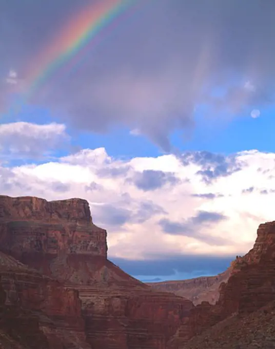 Rainbow  Setting Moon  Grand Canyon National Park  Arizona