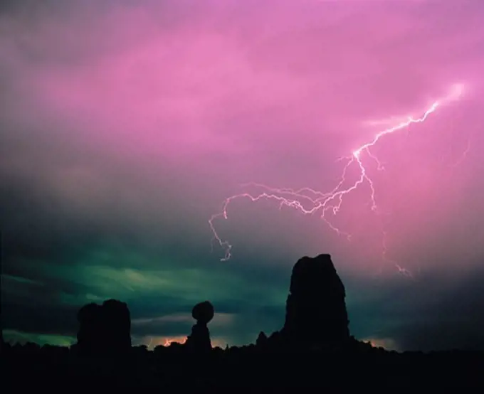 Moonlit Lightning  Arches National Park  Utah