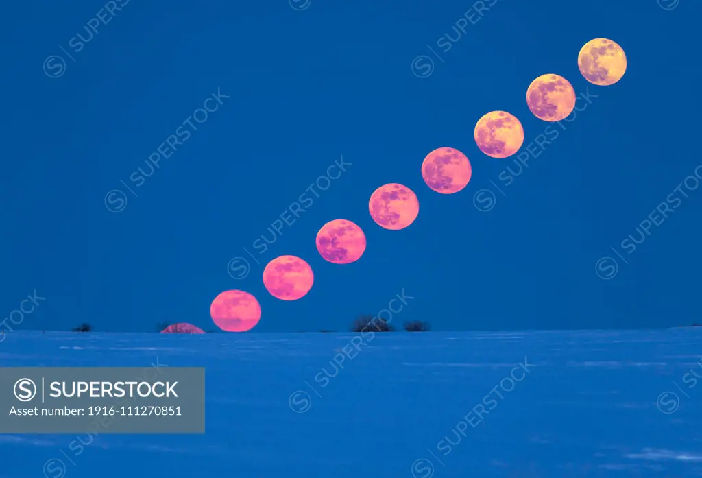 The rising of the Full Moon on Easter eve, Saturday, March 31, 2018, on a very cold night with lots of snow still on the ground in Alberta. So this is more a winter Moon than a spring one. This is the paschal” Moon - the one that defines the date of Easter, being the first Full Moon after the vernal equinox. The first Sunday after that Full Moon, in this case the next day, is Easter Sunday. This was also a blue Moon” as this was the second Full Moon of March, and it was the second blue Moon 