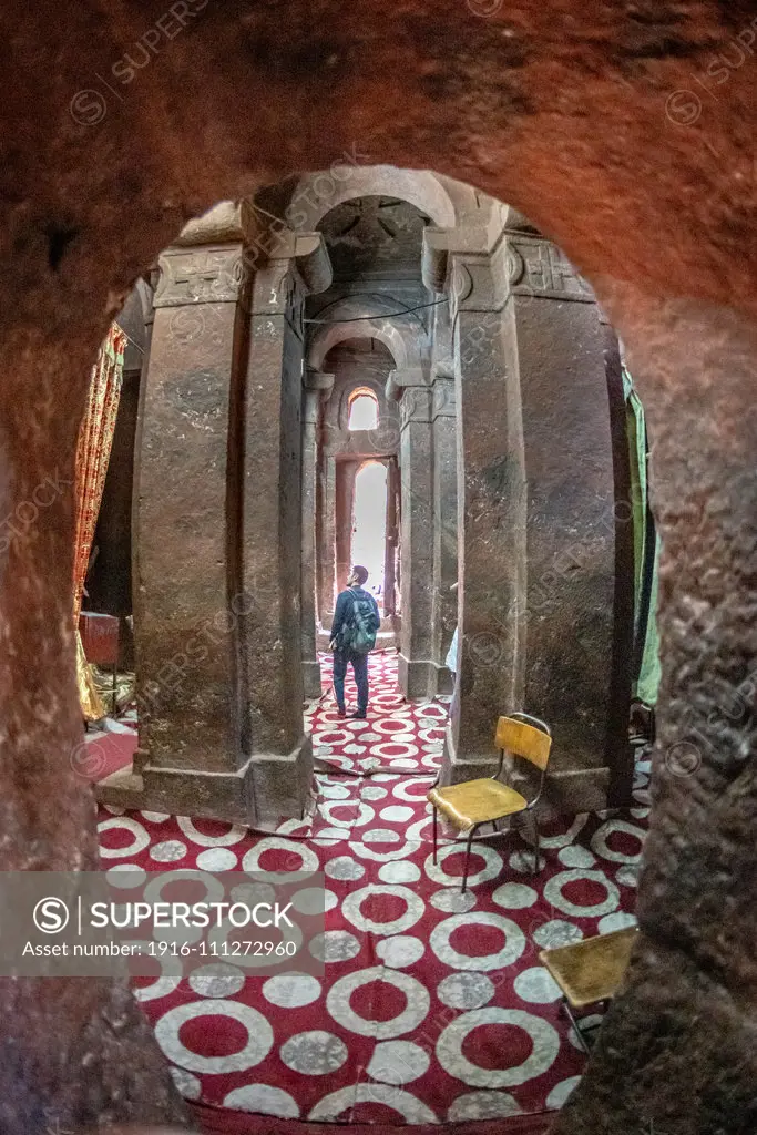 Rock hewn monolithic church of Bet Golgotha (House of Golgotha Mikael), known for its arts and said to contain the tomb of King Lalibela) in Lalibela , Ethiopia