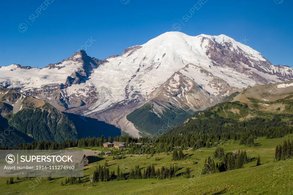 Mount Rainier from Yakima Park in the Sunrise area of Mt. Rainier National Park, Washington.