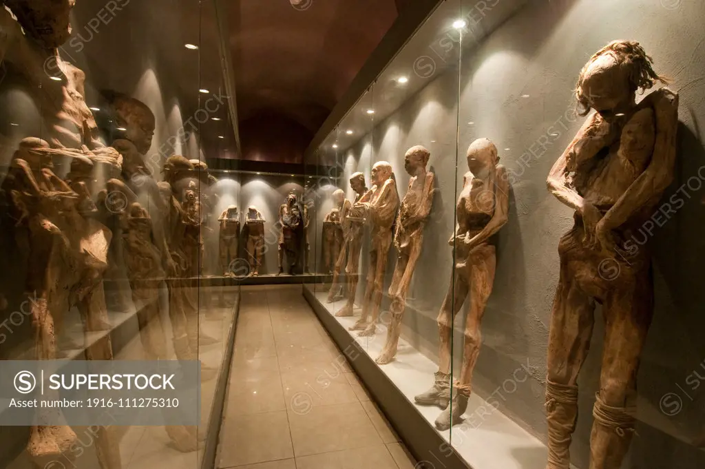 Mummies on display at El Museo De Las Momias (The Mummies' Museum), Guanajuato, Mexico.