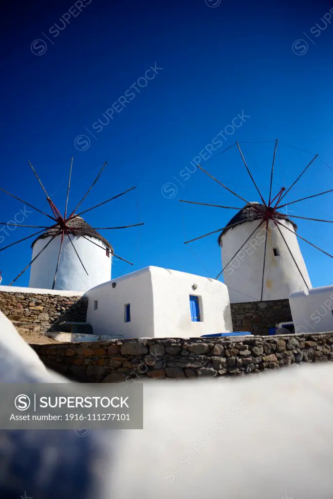 Traditional windmills (Kato Milli) in Mykonos town, Greece