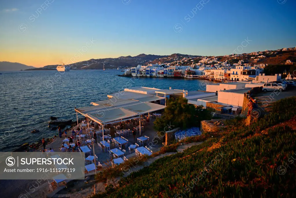 Mykonos town at sunset, Greece