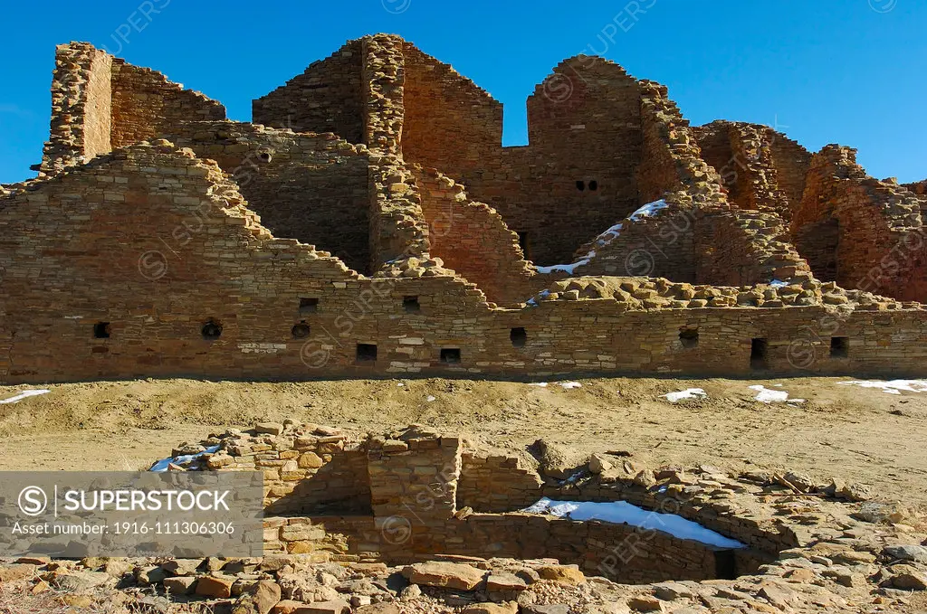 South Room Block Walls and Plaza Kiva Pueblo del Arroyo Chacoan