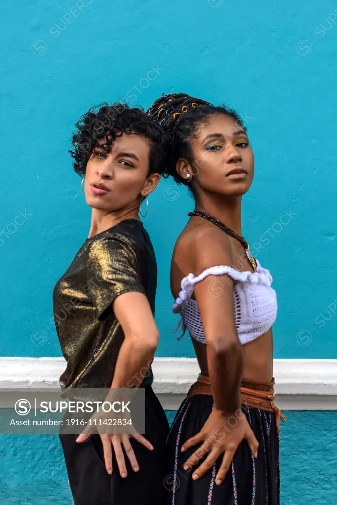 Two latin young women in the streets of Cali, Colombia