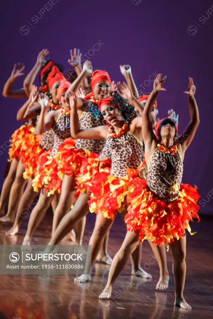 Young girls dancing Mapale, Colombian folk dance.