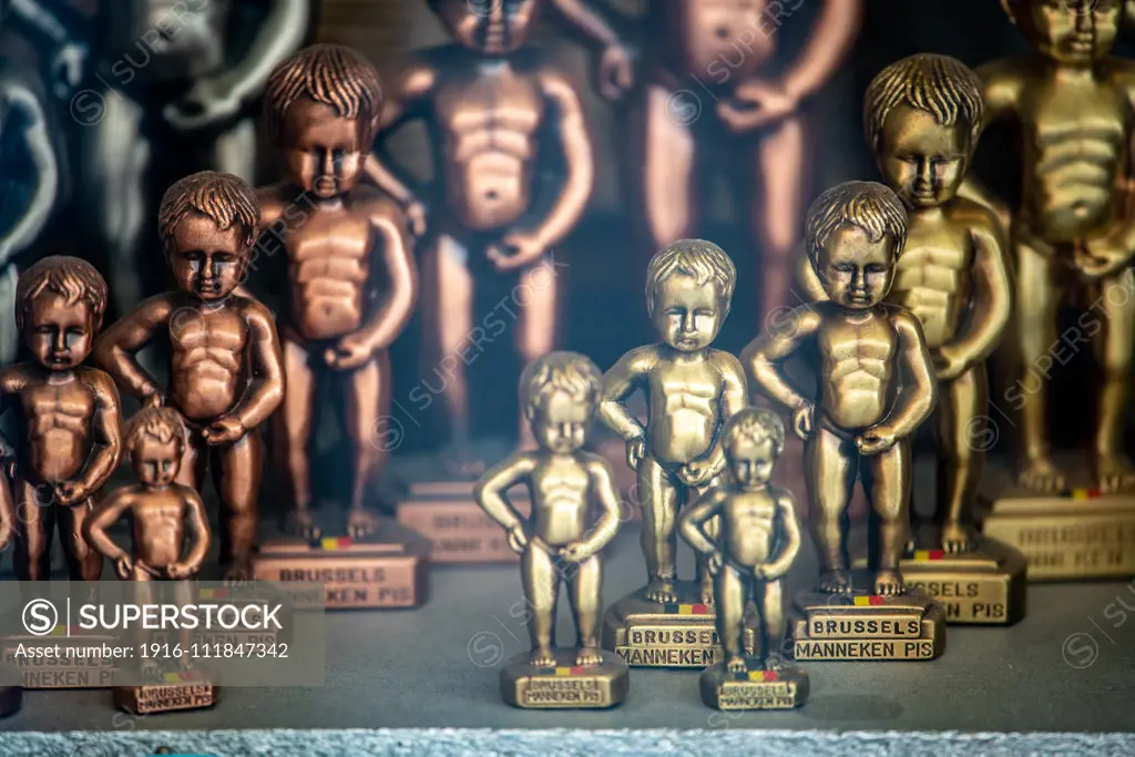 Souvenirs of the iconic Manneken Pis statue, Brussels, Belgium.;Souvenirs of the iconic Manneken Pis statue, Brussels, Belgium.