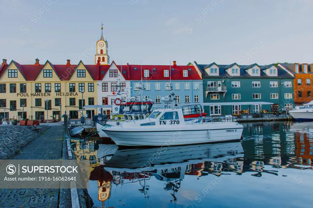 Views of principal street in Torshaven in Faroe Islands, Denmark