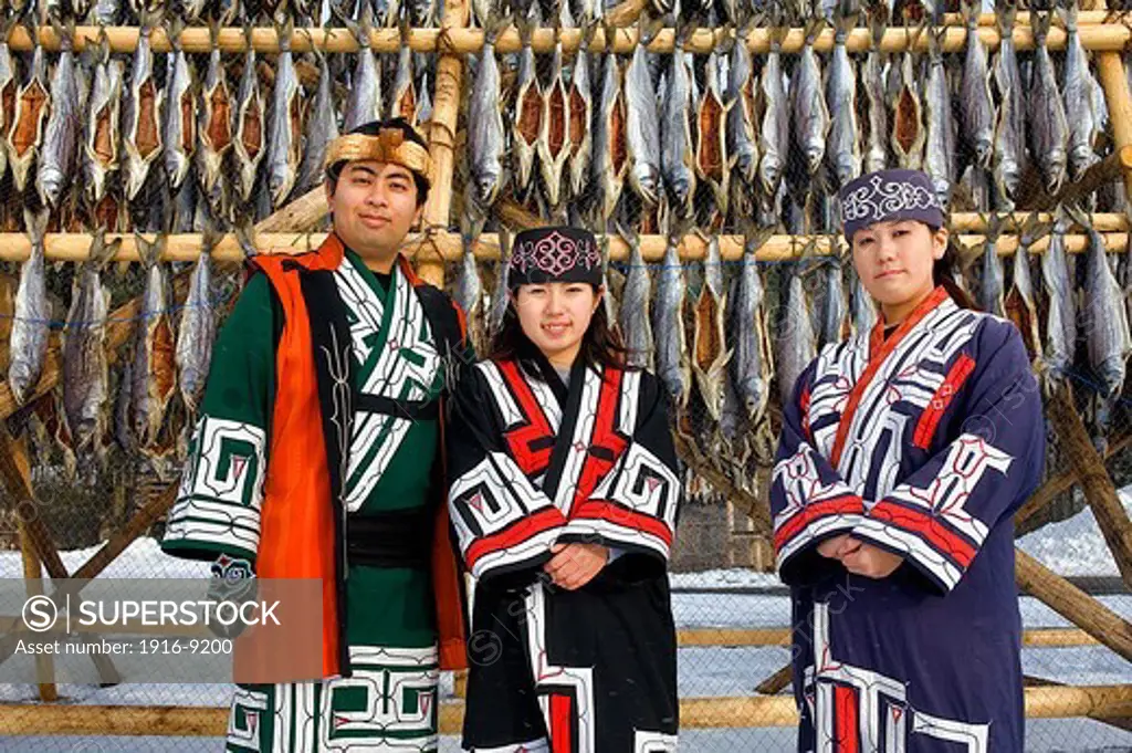 Ainu people in Ainu village museum,Shiraoi Poroto Kotan,Shiraoi,Hokkaido,Japan