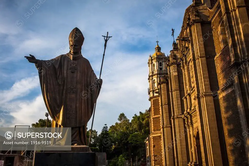 Statue of Pope John Paul II and Old Basilica Our Lady of Guadalupe, Mexico City, Mexico