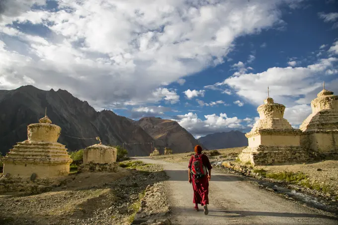 Buddhist monk in a monastery in Zanskar valley, Northern India.