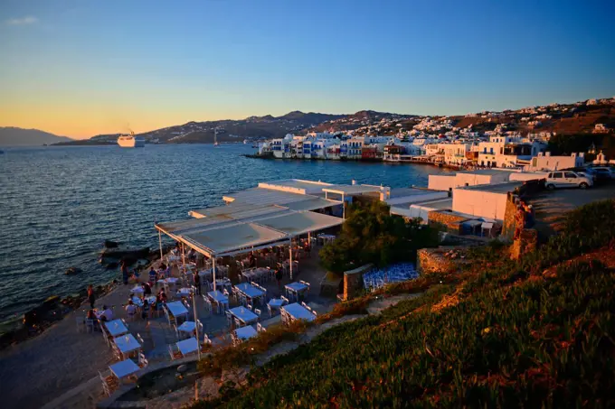 Mykonos town at sunset, Greece