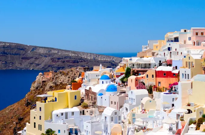 Hillside buildings in Oia, Santorini, Greek Islands, Greece