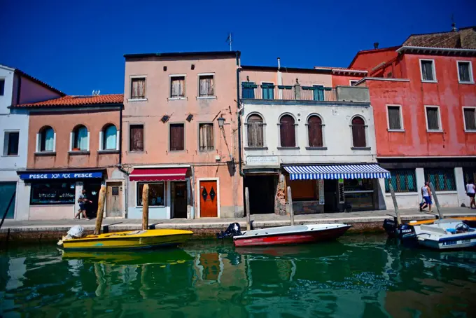 Colourful buildings along the canals of Murano, Venice, Italy