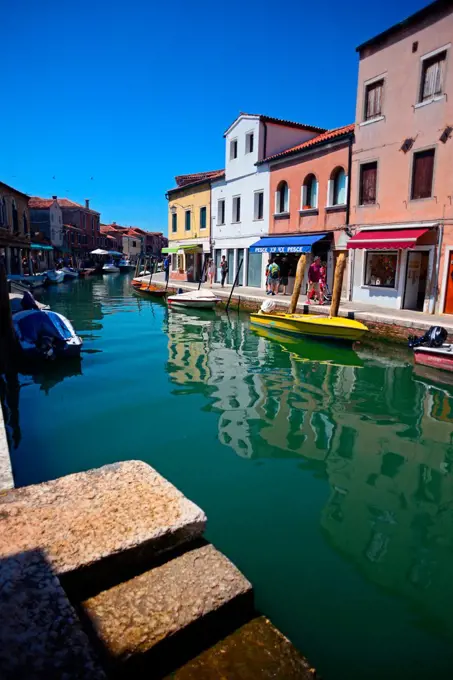 Colourful buildings along the canals of Murano, Venice, Italy