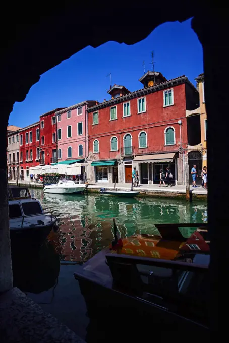 Colourful buildings along the canals of Murano, Venice, Italy