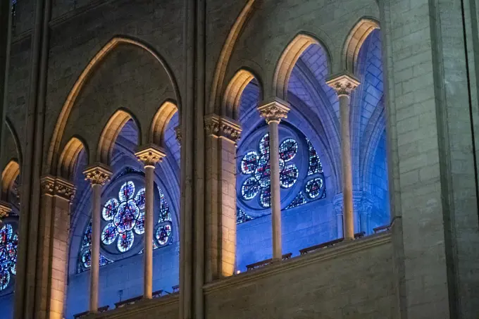 Interior of Notre-Dame de Paris, medieval gothic cathedral in Paris, France, a few weeks before destruction by fire