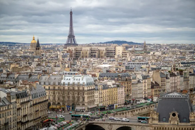 Birds eye view of Paris, France. Notre Dame - Paris, France