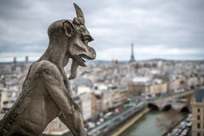 Gargoyles atop Notre Dame Cathedral, Paris, France. Notre Dame - Paris, France