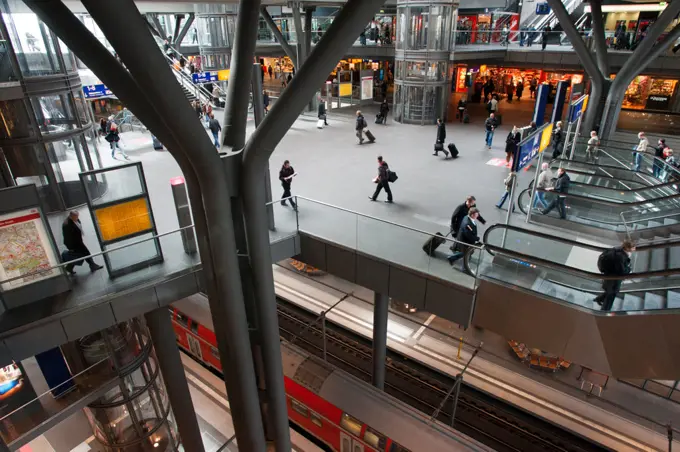 Germany, Berlin, the new Berlin, Hauptbahnhof (Berliner Hauptbahnhof) train station. Berlin Hauptbahnhof ("Berlin main station", sometimes translated as Berlin Central Station234567) is the main railway station in Berlin, Germany.89 It came into full operation two days after a ceremonial opening on 26 May 2006. It is located on the site of the historic Lehrter Bahnhof, and until it opened as a main line station, it was a stop on the Berlin S-Bahn suburban railway temporarily name