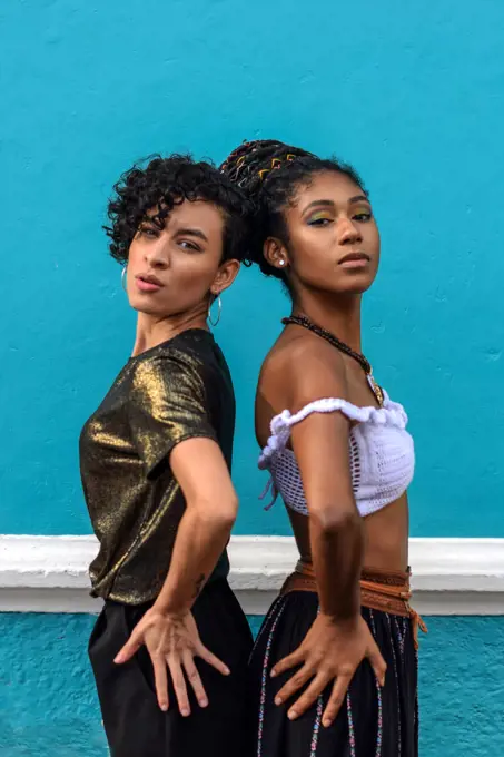 Two latin young women in the streets of Cali, Colombia