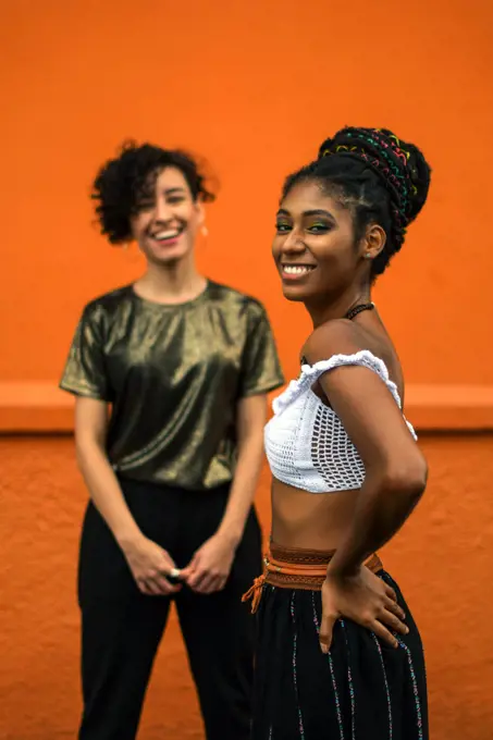 Two latin young women in the streets of Cali, Colombia