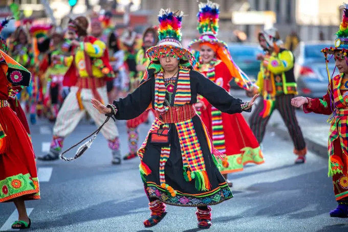 Chileans participating in traditional festival costumes, Valparaiso, Chile.