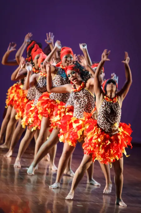 Young girls dancing Mapale, Colombian folk dance.