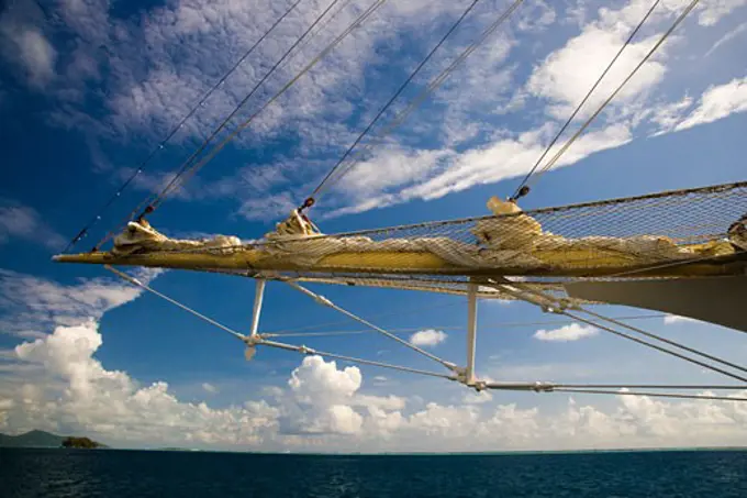 Ropes tied with a ship's bow, Raiatea Island, Tahiti, French Polynesia