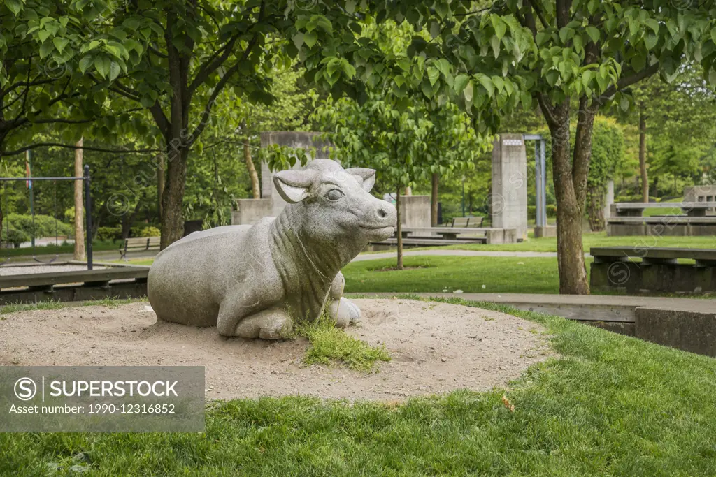 Stone cow sculpture, Hastings Park, Vancouver, British Columbia, Canada