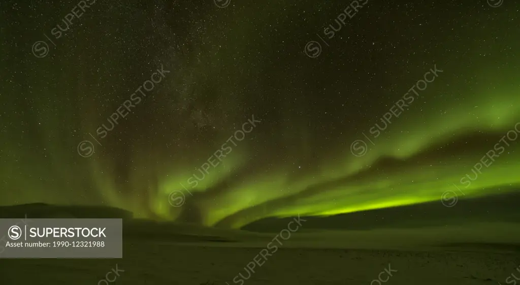 Aurora Borealis or Northern Lights in the northern Yukon.