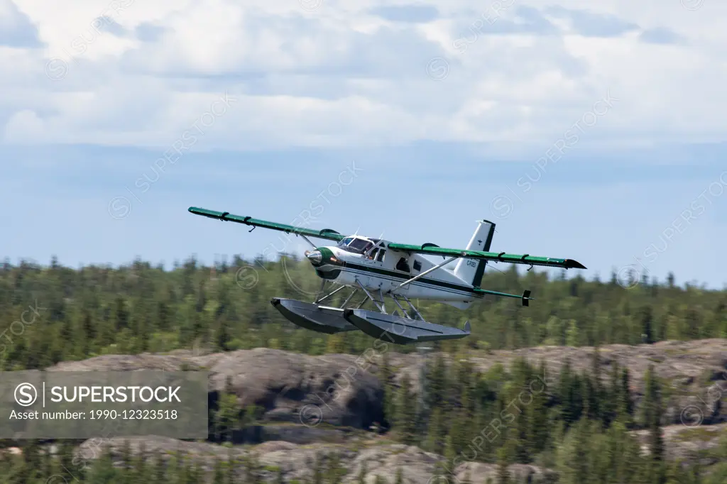 A Beaver floatplane takes off from Yellowknife, Northwest Territories, Canada