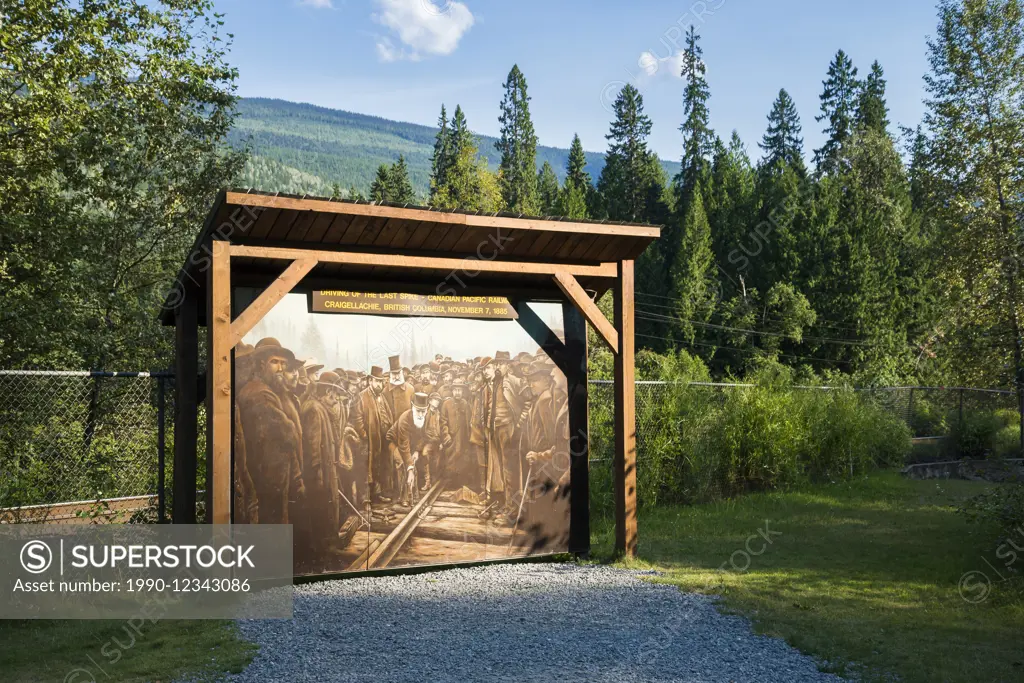 Mural depicting the driving of the last spike on the Canadian Pacific Railway, at Craigellachie, British Columbia, Canada