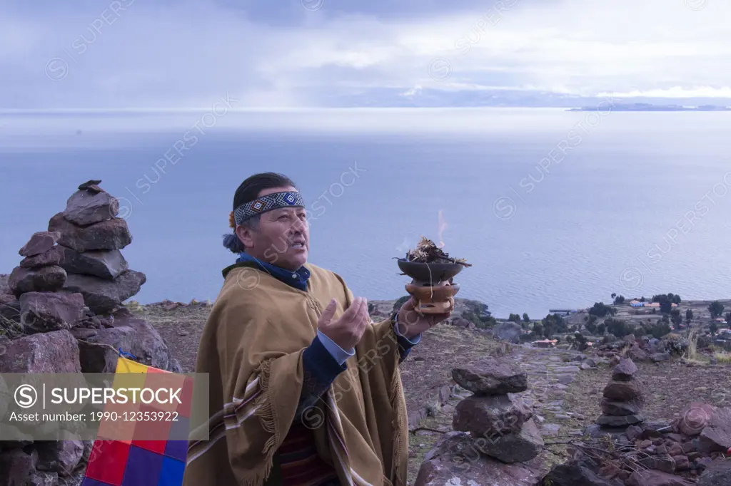 Shamanic ceremony, Island of Amantani, Lake Titicaca, Peru