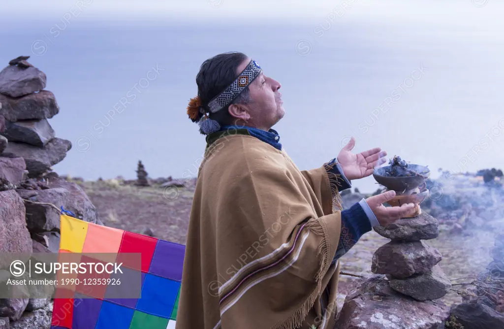 Shamanic ceremony, Island of Amantani, Lake Titicaca, Peru