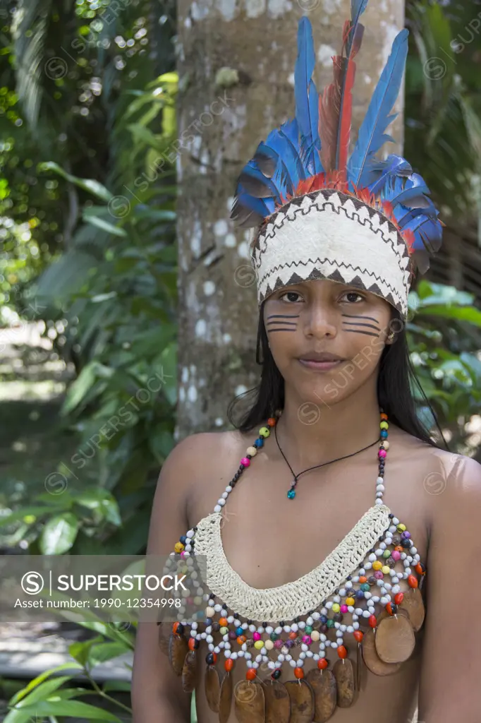 Indiginous Bora villagers at Kapitari village, near Manacamiri, Amazon River, Peru