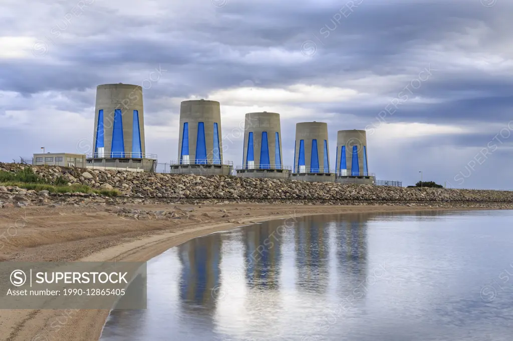 Hydroelectric power turbines at Gardiner Dam on Lake Diefenbaker, Saskatchewan, Canada