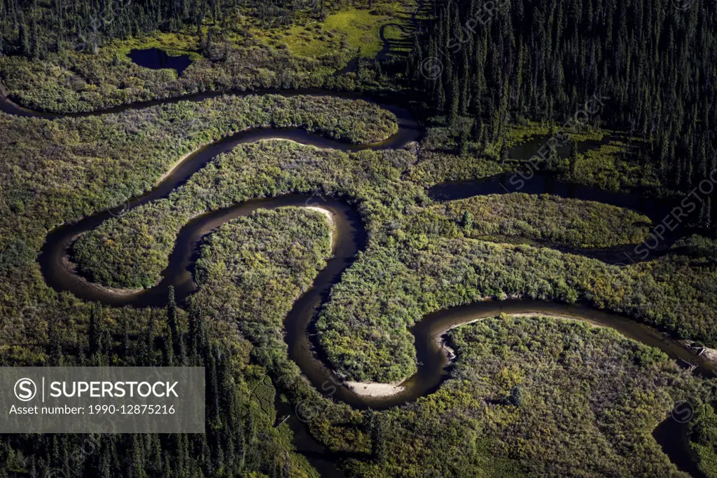 Canada, British Columbia, aerial photography, Bowron River marsh, Bowron Lake Park,