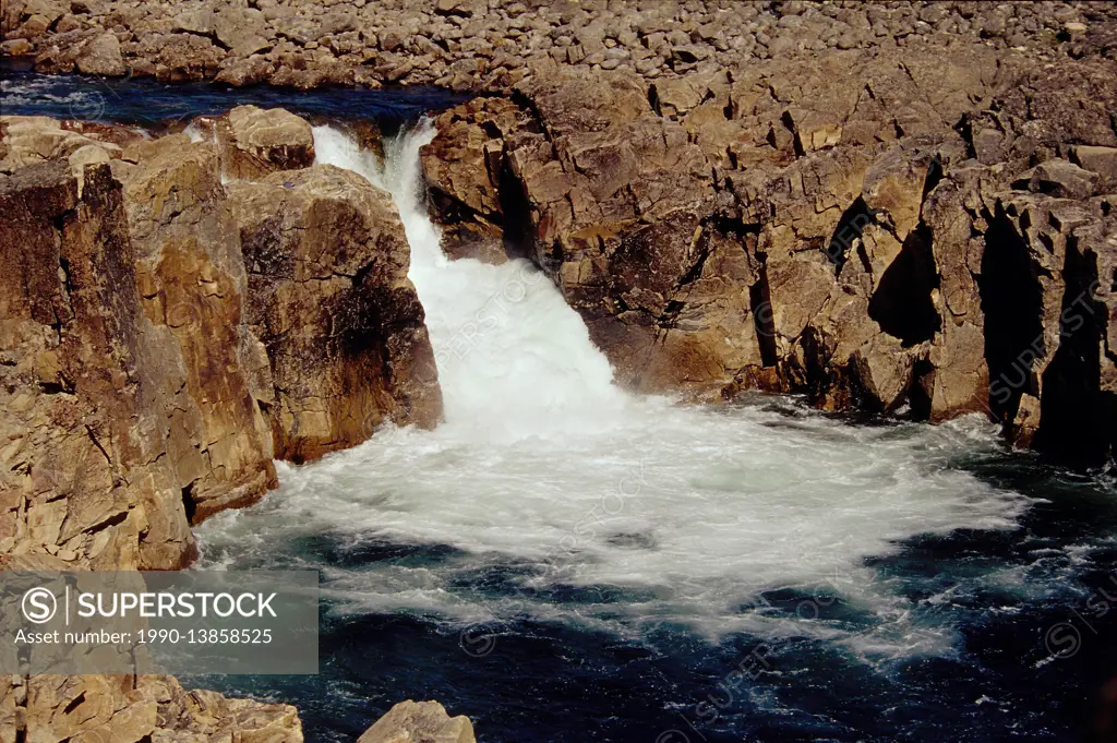 Waterfall on river flowing into Wager Bay, Ukkusiksalik National Park, Nunavut, Canada