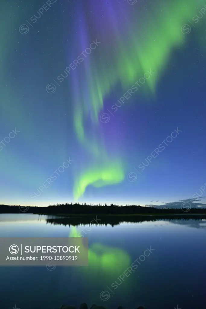 Aurora borealis (Northern Lights) over Prosperous Lake, Prosperous Lake Territorial Park, Yellowknife, Northwest Territories, Canada