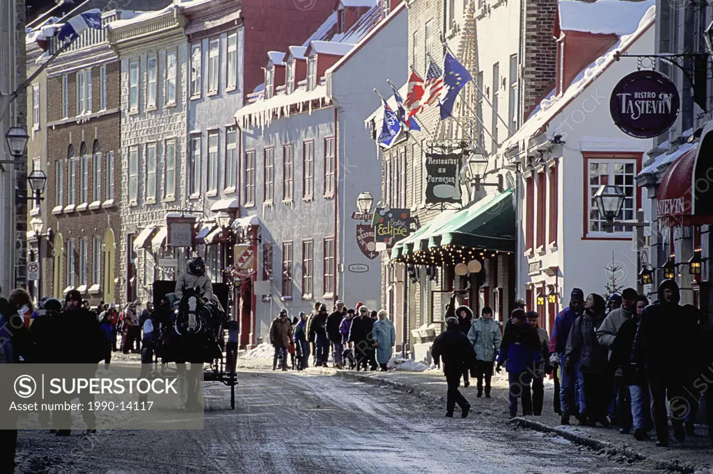 The Grand_Allee in winter, Quebec City, Quebec, Canada. The most popular street of the city with its numerous restaurants and stores.