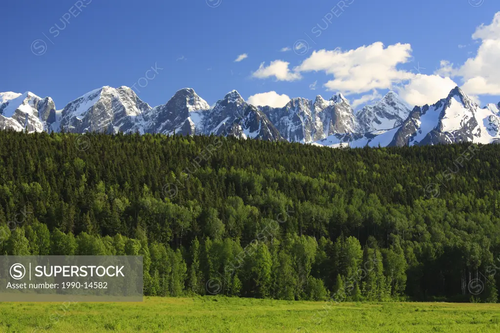 View of the Seven Sisters Mountain Range between Hazelton and Kitwanga from Highway 16, British Columbia, Canada