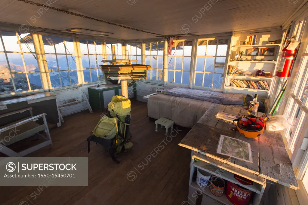 The restored fire lookout, constructed in 1932, on Three Fingers Mountain, near Seattle, Washington, USA.