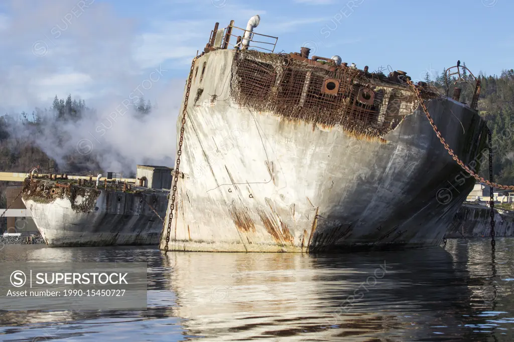 A concrete barge, used as a breakwater for Catalyst Paper's Mill in Powell River, British Columbia, Canada