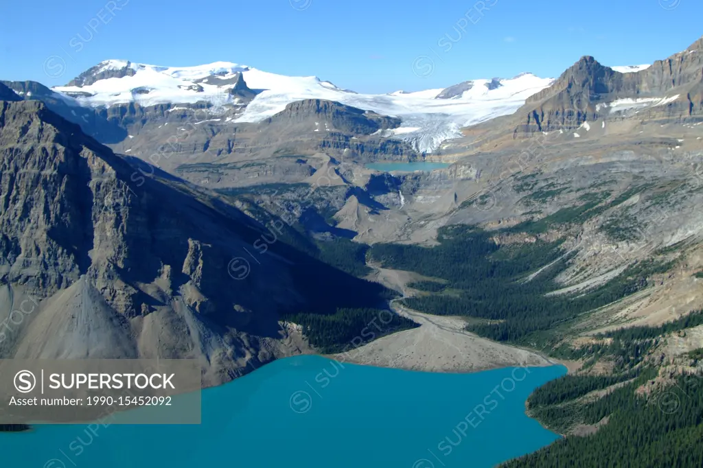 aerial, Bow Lake, Icefields Parkway, Alberta,